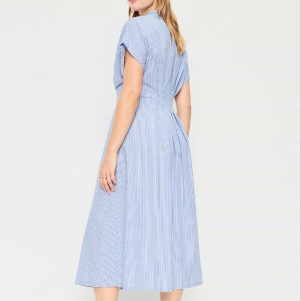 Old Navy Pintuck Waist Midi Shirt Dress Blue White Stripe XL 100% Cotton NWT - Picture 4 of 8